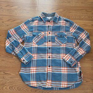 Vintage Wallace & Barnes J Crew Flannel Shirt Men's Medium Blue Plaid Button Up